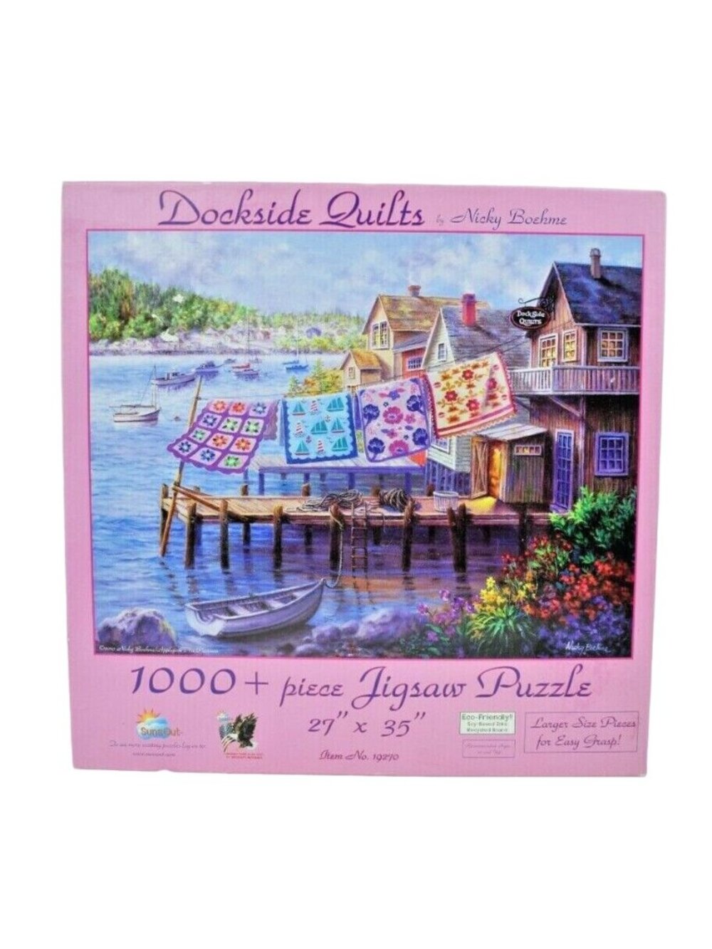 SunsOut Dockside Quilts by Nicky Boehme 1000 Piece Jigsaw Puzzle Complete
